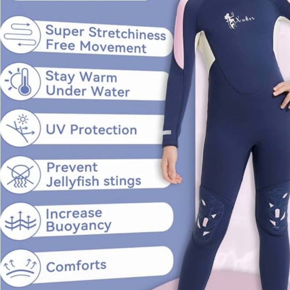 Kids Navy and Pink Full-Body Swim Rashguard - UV Protection